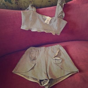 White and black stripe coordinate set